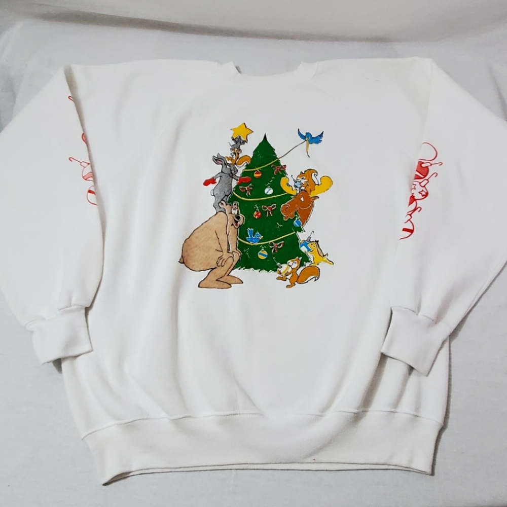 Vintage Christmas Holiday Tis The Season Forest Animals Sweatshirt Crewneck
